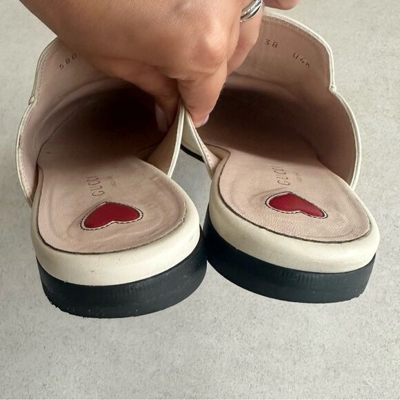 Gucci Princetown Leather Off White Strawberry Slip on Horsebit Flat Mules Sz 38 - Picture 7 of 12